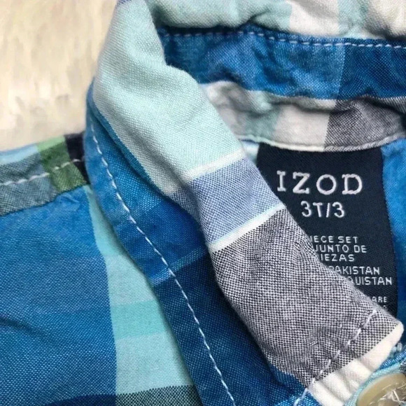 Izod Blue Plaid Button Up  Shirt Size 3T - Picture 15 of 16